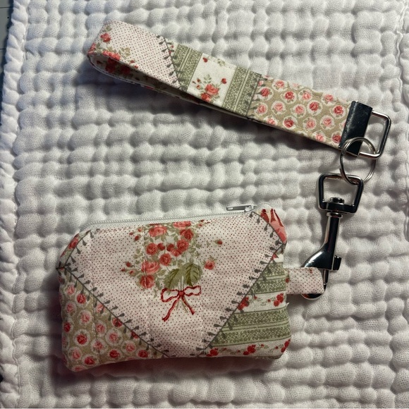 Handbags - Handmade Hand Sewn Floral Patchwork Key Chain Wristlet Coin Pouch